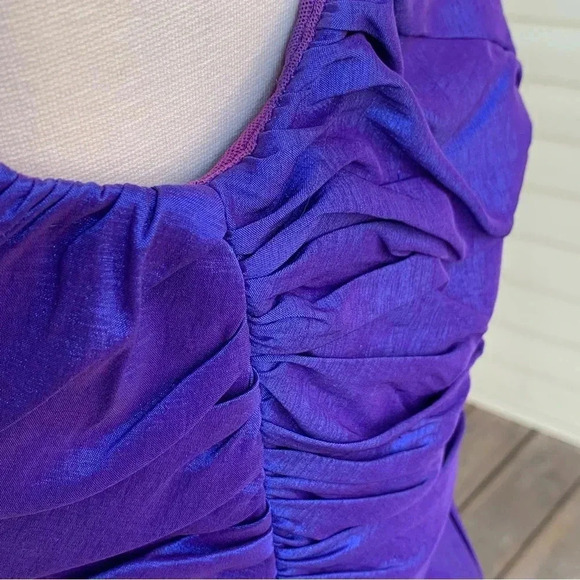 Calvin Klein Dress 12 Blue Purple Iridescent Taffeta Cocktail Party Wrap Front - Picture 5 of 9